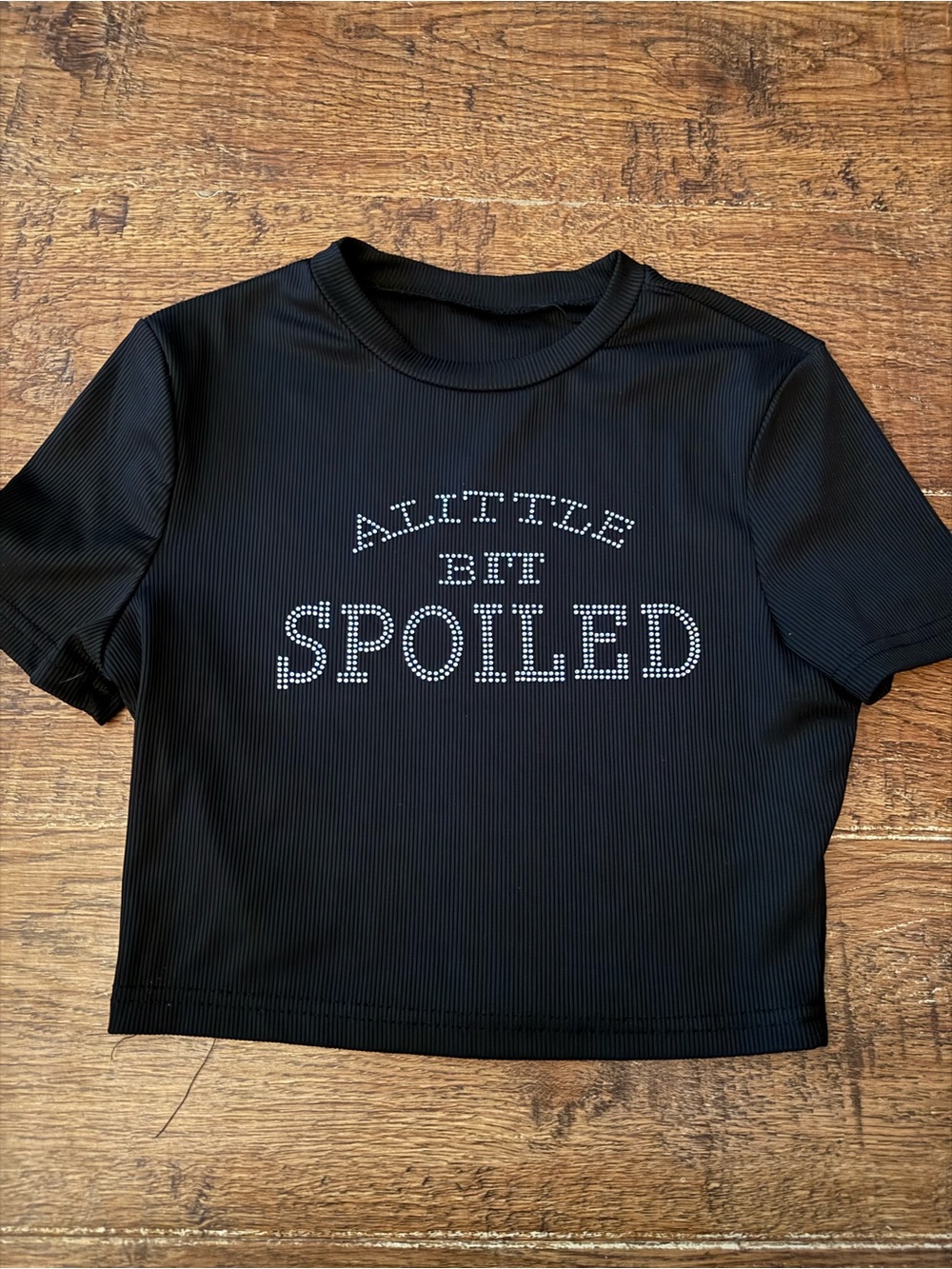Women's Black "A Little Bit Spoiled" Rhinestone Crop Top S